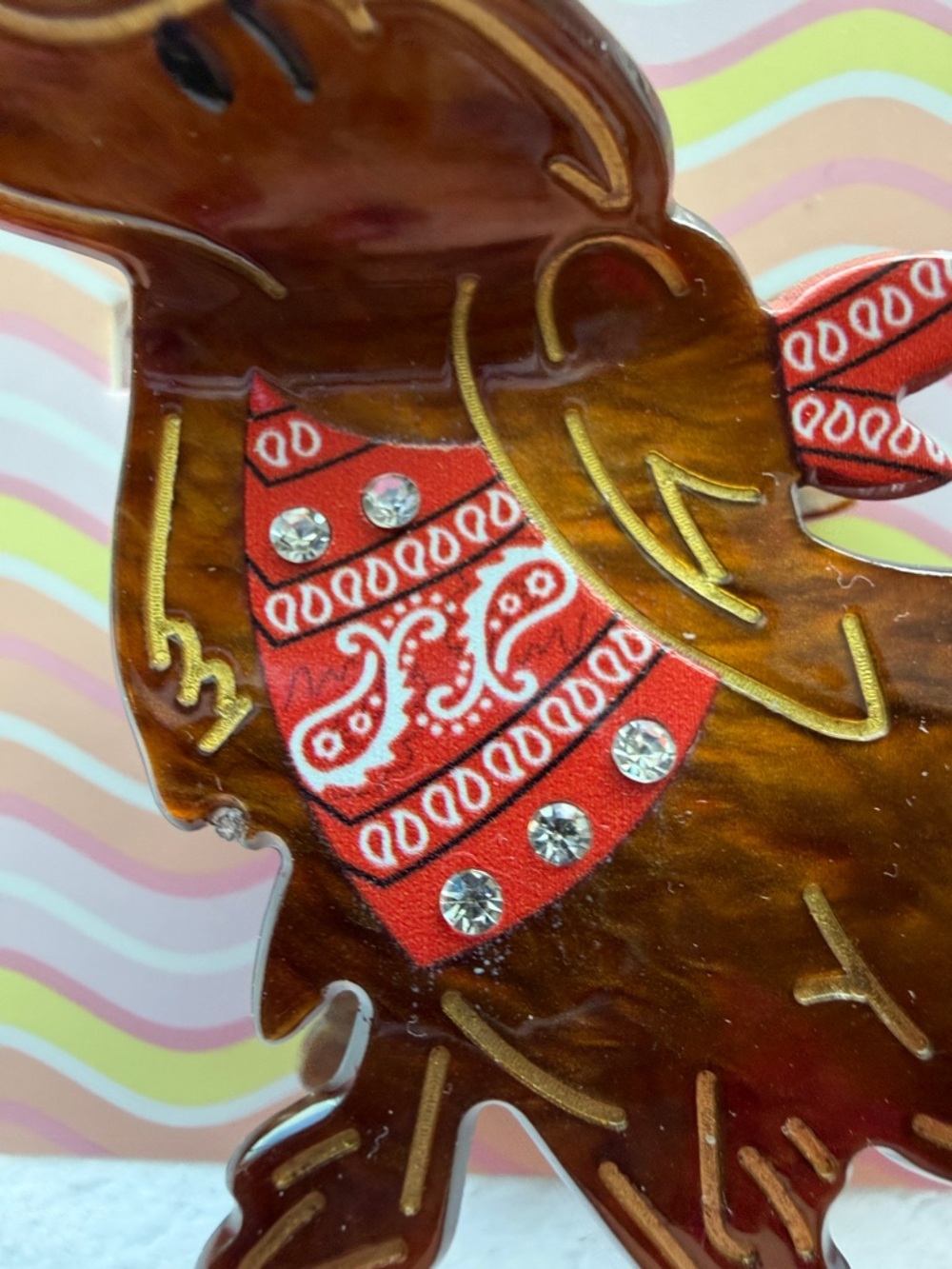 Piper Brown Dachshund Enamel Hair Clip with Red Bandana - Picture 3 of 7